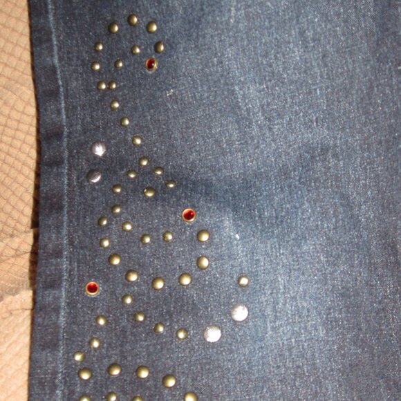 Diane Gilman Dark Blue Embellished Bootcut Blue Jeans in Size 8 - Picture 4 of 7